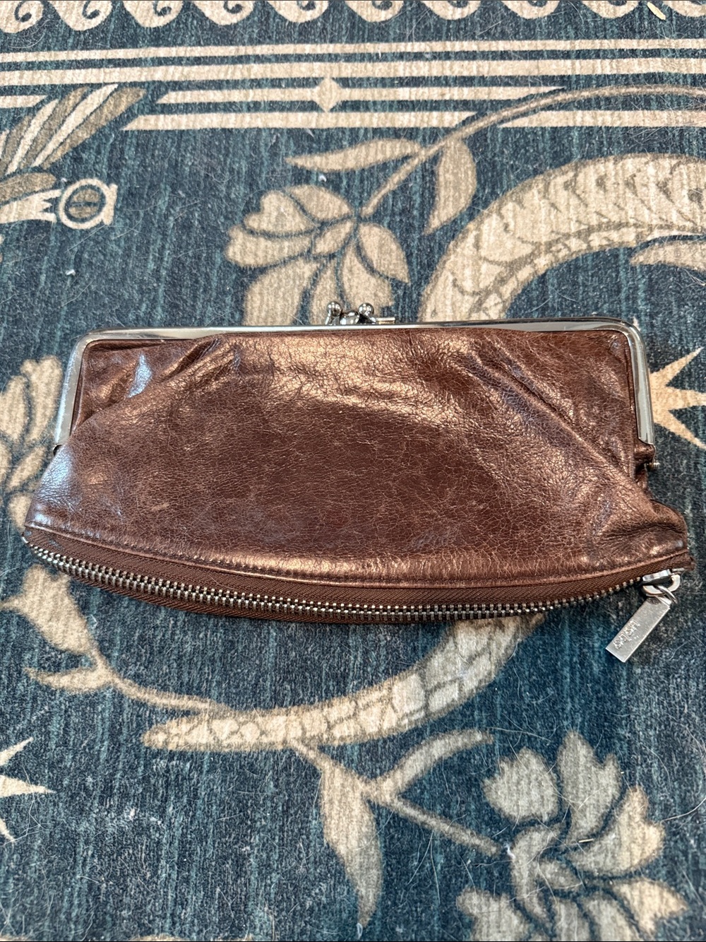 Hobo International Brown Leather Kiss-Lock Clutch Wallet